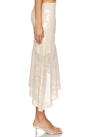 Runaway The Label Eris Sequin Flounce Midi Skirt in Neutral