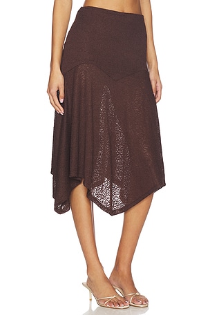Runaway The Label Roxelle Handkerchief Midi Skirt in Chocolate. Size XS. Also