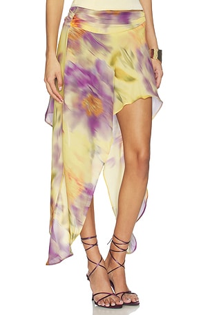 Runaway The Label Tulia Flounce Midi Skirt in Yellow,Purple