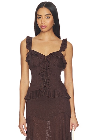 Roxelle Ruffle Split Front Top Runaway The Label