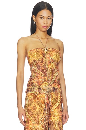 Runaway The Label Skylar Sheer Halter Split Front Top in Magnolia Mango