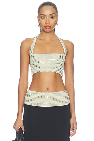Ziva Sequin Halter Crop Top Runaway The Label