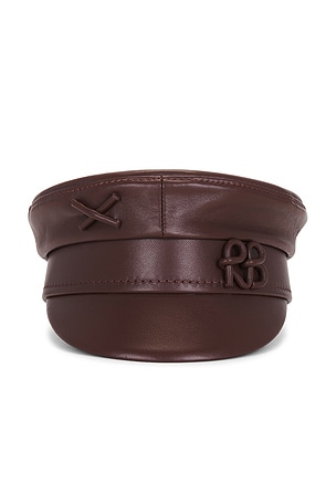 Monogram Embellished Leather Baker Boy Cap Ruslan Baginskiy