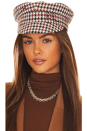 Houndstooth Baker Boy Cap in Brown and Cream Knuckleheads Houndstooth Newsboy Cap for Boys 0 Month to 8  main image 4