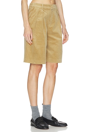REVOLVE x JJ Corduroy Pleated Mid-Length Cargo Bermuda Shorts in Brown