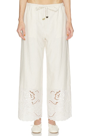 Floral Embroidered Striped Wide Leg Drawstring Pants REVOLVE x JJ