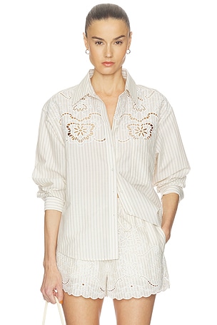 Floral Embroidered Striped Button Down Shirt REVOLVE x JJ