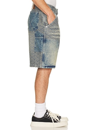 Ryoko Rain Seigaiha Denim Shorts in Blue