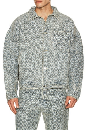 Seigaiha Jacquard Denim Work Jacket Ryoko Rain