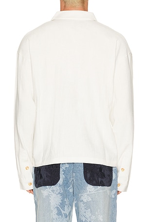 Ryoko Rain Blurred Butterfly Button Up Shirt in White. Size M. Also