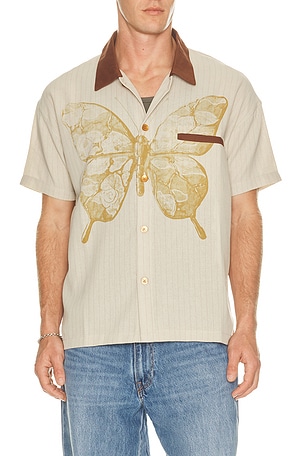 Butterfly Pinstripe Button Up Shirt Ryoko Rain