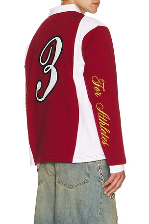 Ryoko Rain Rugby Long Sleeve Polo in Red. Size XL/1X. Also