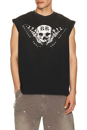 Ryoko Rain Butterfly Skull Sleeveless Tee in Black