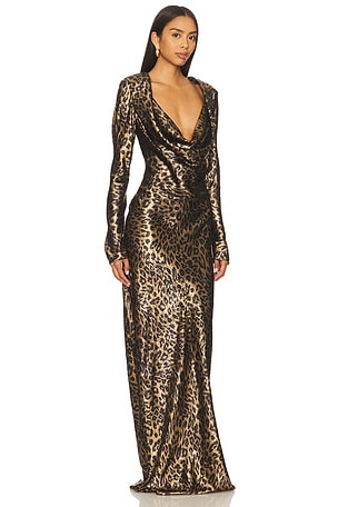 SANS FAFF Anna Cowl Evening Dress in Brown. Size XS. Also