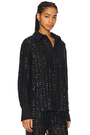 SANS FAFF Striped Sequin Long Sleeve Blouse in Black