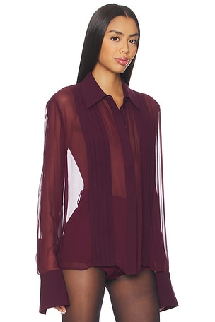 SANS FAFF Meghan Panelled Silk Blouse in Burgundy. Size XS. Also