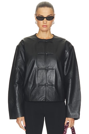Button Detail Cocoon Leather Jacket St. Agni