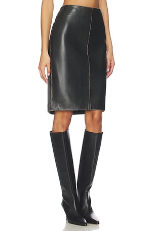 St. Agni Brushed Leather Column Skirt in Black. Size S. Also
