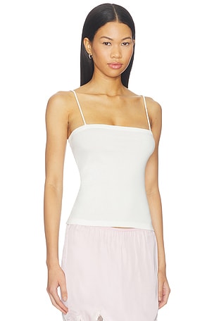 St. Agni Organic Cotton Square Neck Cami in White. Size XS. Also