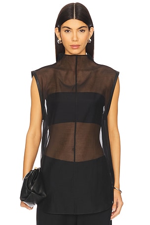 Sheer Silk Leather Trim Top St. Agni