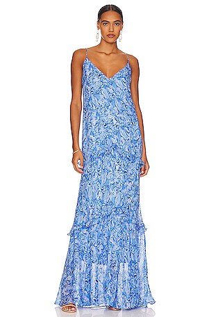 saloni blue dress Women Size 6 Saloni Blue, green, purple Abstract floral Dress