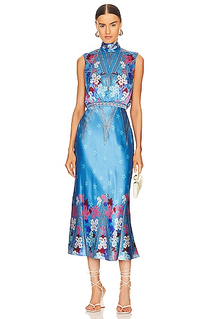 SALONI Fleur Midi Dress in Sky Flourish Plmt | REVOLVE