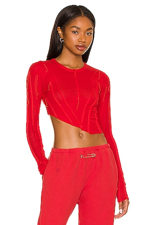 SAMI MIRO VINTAGE Asymmetric Long Sleeve Tee in Red | REVOLVE