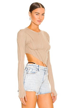 SAMI MIRO VINTAGE Asymmetric Long Sleeve Tee in Taupe