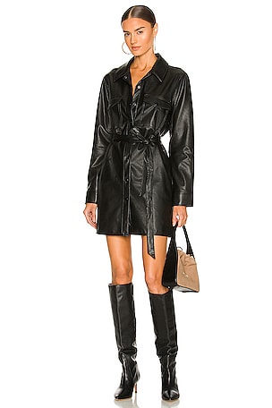Sanctuary Leather Like Shirt Dress in Black | REVOLVE
