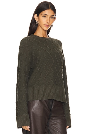 Sanctuary Coastal Cable Crewneck Sweater in Olive