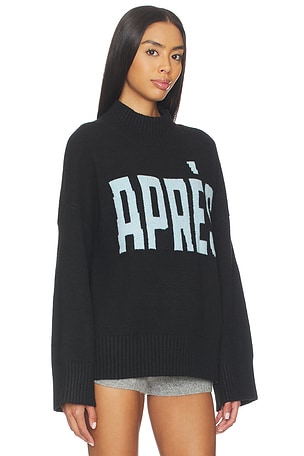 Sanctuary Apres Intarsia High Mock Logo Sweater in Black. Size XS. Also