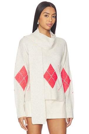 Sanctuary Argyle Scarf Sweater in Light grey, Coral