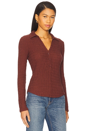 Sanctuary Long Sleeve Textured Top in Brick