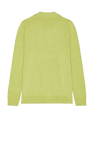 SATURDAYS NYC Jahmad Linen Long Sleeve Polo in Green