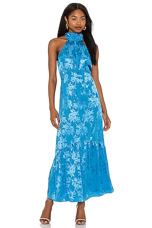 cerulean blue maxi dress Mirth Capri Dress in Cerulean Rainfall, Small – Flowy Maxi with Bubble Sleeves, Tiered Skirt & Optional Off-Shoulder Style