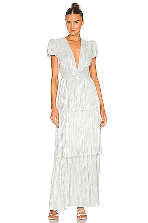 sabina musayev silver dress Sabina Musayev Naomi Foil Pleated Gown