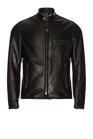 Schott Waxed Natural Pebbled Cowhide Cafe Leather Jacket in Black