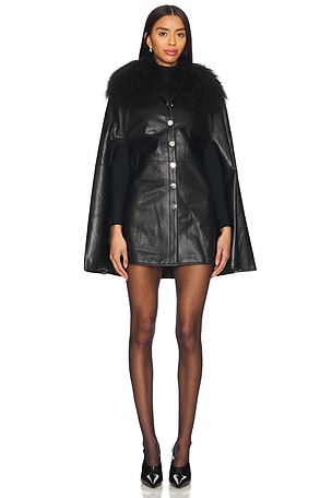 Sheila Removable Shearling Collar Leather Cape Susanna Chow