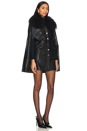 Susanna Chow Sheila Removable Shearling Collar Leather Cape in Black