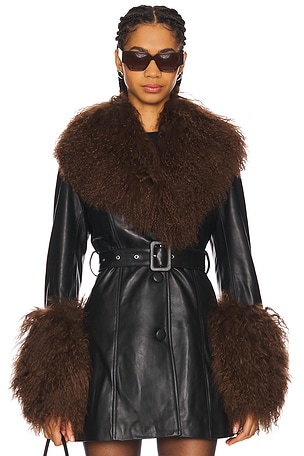 Mimi Leather Coat With Fur Trim Susanna Chow