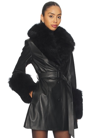 Susanna Chow Roxy Leather Coat in Black