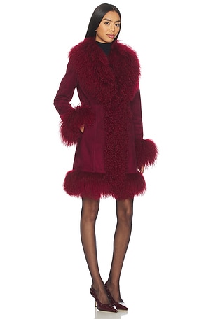 Susanna Chow Dorothy Suede Midi Coat in Burgundy