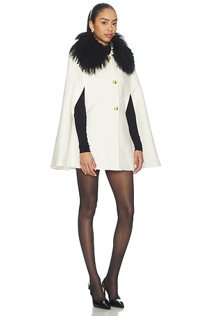 Susanna Chow Serina Cashmere Shearling Cape Coat in Cream