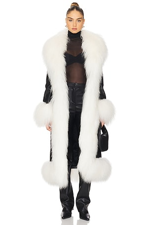 Dorothy Leather Maxi Coat With Fur Trim Susanna Chow