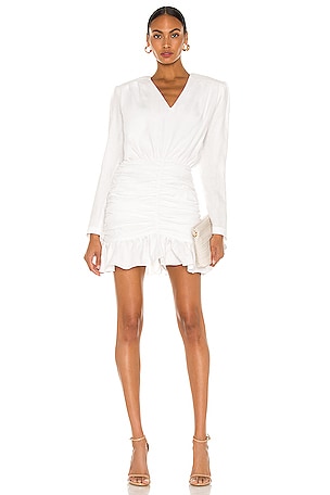 White Ruffled Linen Mini Dress SELMACILEK