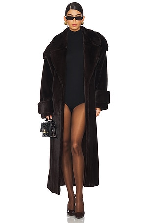 Mink Faux Fur Tie Long Coat SELMACILEK