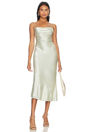 Lisa Olive Satin Cowl Neck Long Bridesmaid Dress