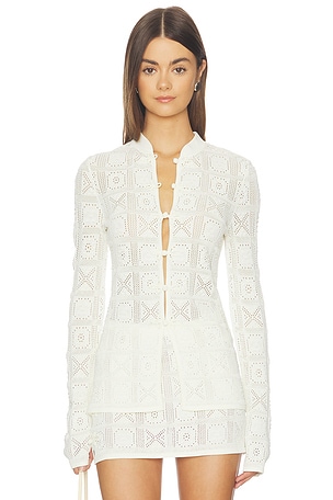 x REVOLVE Adari Pointelle Cardigan Stone Cold Fox
