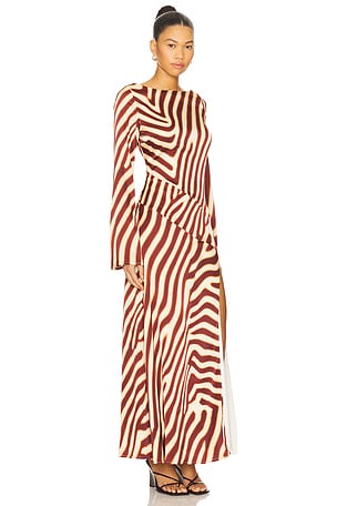 SEVEN WONDERS Montie Sleeved Maxi Dress in Chocolate. Size XS. Also