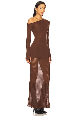 SEVEN WONDERS Greta One Shoulder Maxi Dress in Chocolate. Size XL. Also